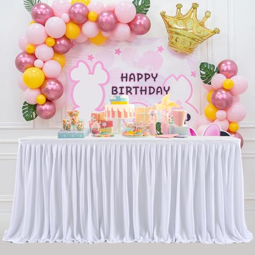 Lukery Tüll Tischröck für Party Deko, 2024 Candy Tüll Tischdecke Tüll Tischdekoration Mesh Schreibtisch Gaze für Hochzeit, Geburtstag Party, Taufe, Bankett Dekoration (9FT(275 * 77cm),1#Weiß) von Lukery