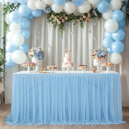 Lukery Tüll Tischröck für Party Deko, Candy Tüll Tischdecke Tüll Tischdekoration Mesh Schreibtisch Gaze für Hochzeit, Geburtstag Party, Taufe, Bankett Dekoration (4FT(122x77cm),Himmelblau) von Lukery