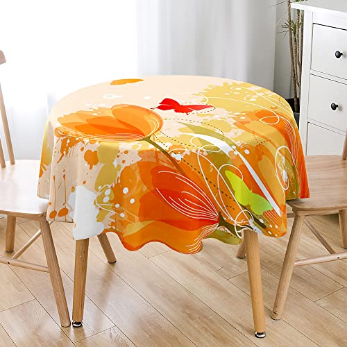 Lukery Tulpen 3D Tischdecke Abwaschbar Gartentischdecke, Tischdecke Rund Tischdecken Tischtuch Outdoor Indoor, Tisch Schutz für Geburtstag Hochzeit Festival (Orange,Durchmesser 140cm) von Lukery