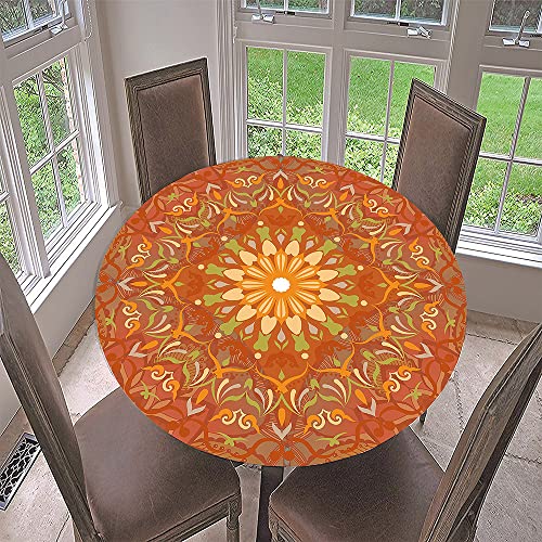 Lukery Winddicht Tischdecke Abwaschbar Gartentischdecke, Tischdecke Rund Tischdecken Tischtuch Outdoor Indoor, Mandala Tisch Schutz für Geburtstag Hochzeit Festival (Orangefarbene,Durchmesser 120cm) von Lukery