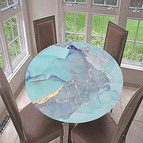 Lukery Winddicht Tischdecke Abwaschbar Gartentischdecke, Tischdecke Rund Tischdecken Tischtuch Outdoor Indoor, Marmoriert Tisch Schutz für Geburtstag Hochzeit Festival (Durchmesser 100cm,Himmelblau) von Lukery