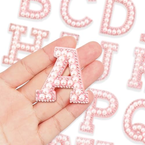 26 Stück Perlen Strass Buchstaben Patches Strass Bügelbild A-Z Bügelbilder für Kleidung Glitzer Alphabet Applikation Strass Perlen Reparatur Verzierungen Nähen auf Stoff (Rosa) von Lukiisoo