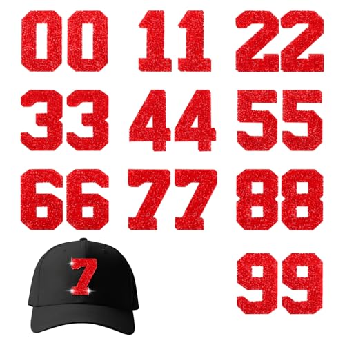 Strass-Applikationen mit Zahlen 0–9, für Kleidung, Reparatur, Dekoration, DIY, Handwerk, Hemden, Mäntel, Stoff, Jeans, Rucksäcke, Hüte, 20 Stück (rot) von Lukiisoo