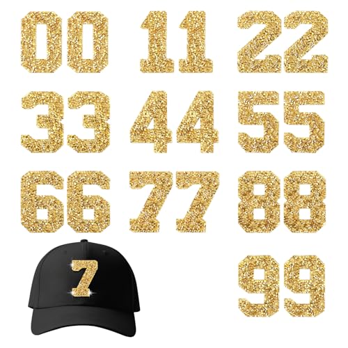 Strass-Applikationen mit Zahlen 0–9, für Kleidung, Reparatur, Dekoration, DIY, Handwerk, Hemden, Mäntel, Stoff, Jeans, Rucksäcke, Hüte (Gold), 20 Stück von Lukiisoo