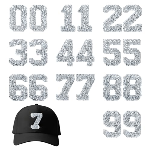 Strass-Applikationen mit Zahlen 0–9, für Kleidung, Reparatur, Dekoration, DIY, Handwerk, Hemden, Mäntel, Stoff, Jeans, Rucksäcke, Hüte (Silber), 20 Stück von Lukiisoo