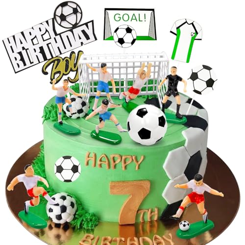 Lukinuo 14 Stück Fußball-Kuchenaufsatz Cupcake-Aufsatz Fußballtor Fußballspieler Fußball-Kuchenaufsatz Figur Fußball Geburtstag Kuchendekoration für Fußball Sport Ball Themenparty von Lukinuo