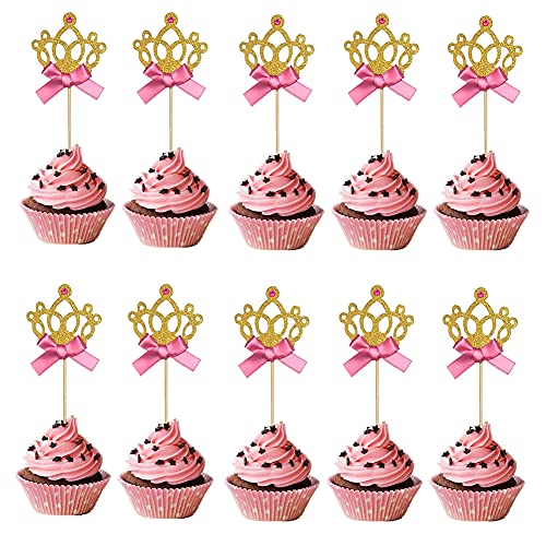 Lukinuo 30PCS Glitter Crown Cupcake Toppers Prinzessin Cupcake Picks Crown Cake Picks Tiara Kuchen Cupcake Toppers Picks Crown Kuchen Cupcake Dekoration von Lukinuo