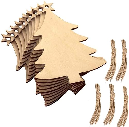 Lukinuo 50pcs hölzerne Weihnachtsornamente natürliches Holz Scheiben unvollendet vorgebohrte hölzerne Handwerke zu malen Weihnachtsbaum hängende Ornamente Holz Ausschnitte Weihnachten Centerpieces von Lukinuo