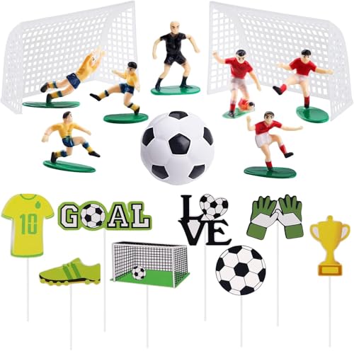 Lukinuo Fußball Kuchen Topper 18pcs Fußball Ball Spieler Kuchen Dekorationen Fußball Ball Tor Kuchen Cupcake Toppers Fußball Spieler Figur für Männer Jungen Fußball Sport Theme Party Supplies von Lukinuo