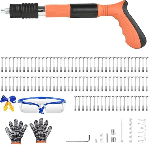Akku-Beton-Nagelpistole, 4 Geschwindigkeiten, verstellbar, pneumatischer Nagler für Holzbearbeitung, Zementwände und Dekoration, leichtes Design (Stahlnagelpistole + 100 Nägel) von Lulalula