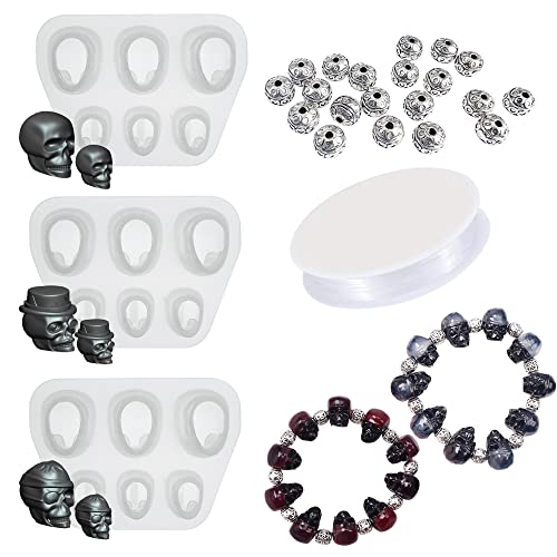NA Yayatty Perlen Schmuck Silikonform Gießform Resin Form Set, 3 Stück Schädel Resin Silikonformn mit Schnur, Zubehör für Armband, Edelstein Cabochon Schmuckguss NA Yayatty Perlen Schmuck Silikonform Gießform Resin Form Set, 3 Stück Schädel Resin Silikonformn mit Schnur, Zubehör für Armband, Edelstein Cabochon Schmuckguss von Lulizzie