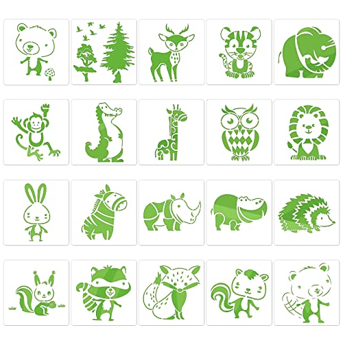 Tiermalerei Schablone 20 Stück Kinder Zeichenschablonen Tiere Malen Schablone Wiederverwendbare Kunststoff Malschablonen Stencil Schablonen für DIY Basteln von LuluDa