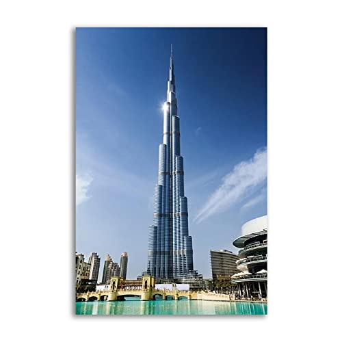 Panorama Gemälde Druck auf Leinwand,Arabien Dubai Khalifa Burj,Gebäude Gemälde Landschaft Poster und Drucke,Stadt Leinwandbild für Wohnzimmer Dekor 70x105cm(28x42in) Rahmenlos von Luluart
