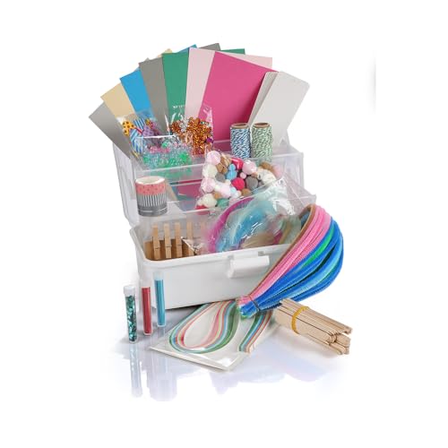 Lulubug Bastelset Kinder, 1000 Teile + Bastelanleitung | Tonkarton, Washi Tape, Chenille-Drähte, Wackelaugen, PomPons, Lesezeichen, Sticker, Bastelstreifen uvm von Lulubug