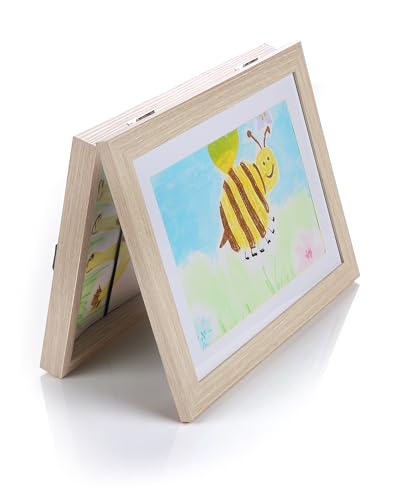 Lulubug Bilderrahmen Kinderzeichnungen A4 - für 150 Bilder | Frontöffnung, Drehmechanismus, Tischaufsteller, Magnetverschluss | aus MDF Holz, 35x26cm von Lulubug