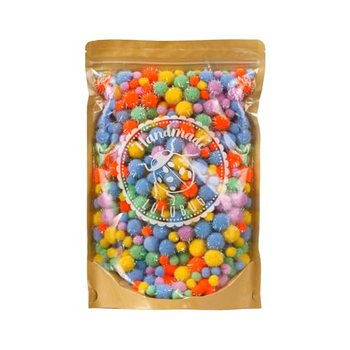 Lulubug Pompons zum Basteln, 500 Stück | 1cm & 2cm | Filzoptik & Glitter, verschließbarer Zipper | Bälle zum Basteln für Kinder und Erwachsene, DIY, Nähen | "Circus" von Lulubug