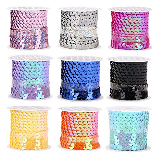 9 Rollen Pailletten Band 6mm Flache Glitzerband Borten, 4.5m Paillettenband, Bunte Pailletten Bänder, Paillettenrolle für Nähen, Schmuck Machen, Basteln, Kleid Dekorieren 9 Rollen Pailletten Band 6mm Flache Glitzerband Borten, 4.5m Paillettenband, Bunte Pailletten Bänder, Paillettenrolle für Nähen, Schmuck Machen, Basteln, Kleid Dekorieren von Lulullaby