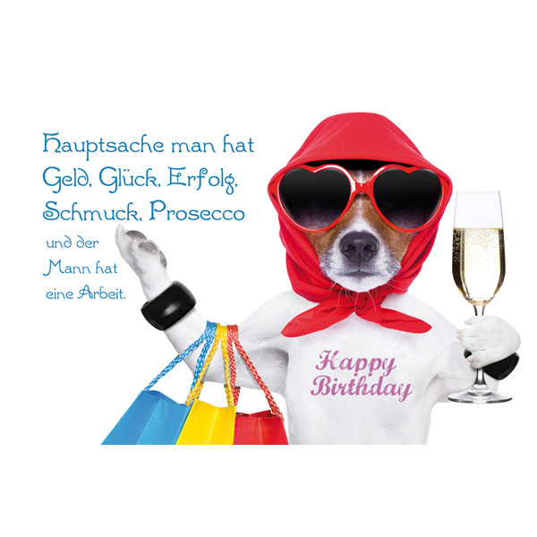 Happy Birthday Postkarte mit witzigem Spruch und Hundemotiv von Luma
