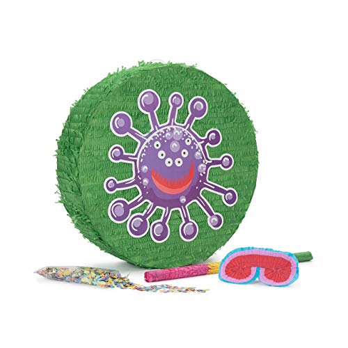 Lumaland Pinata Set zum Befüllen inkl. Schläger & Augenbinde | Beat The Virus ideal für Kinder-Geburtstag & Feier | Piñata inkl. 50g buntes Konfetti | Individuell befüllbar [50x50x15 cm] von Lumaland