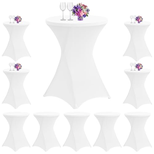 10er-Set Stretch Stehtisch Husse für Bistrotisch Ø 80-85 cm, Spandex Stretch Tischdecke, Verstärkung im Fußbereich, Für Hochzeit Geburtstagsfeier Hussen für Stehtische und Bistrotische（80×110cm,Weiß） von Lumaycens