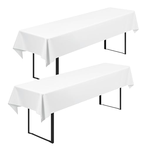 2 Stück Biertisch Tischdecke Universal für 50cm u.70cm Biertische Hussen für Biertisch Biertischhussen Blickdichte Biertisch-Husse Bierzeltgarnitur Waschbar Biertischdecke 100x250cm(Weiß) von Lumaycens