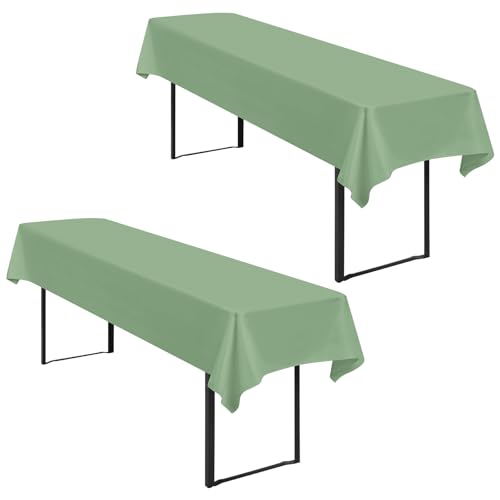 2 Stück Tischdecke Bierzeltgarnitur 100x250cm Biertisch Tischdecke wasserdichte Polyester Tischdecke Salbei Grün Biertischdecke für 50 und 70cm Biertische, Rechteckige Tischdecken für Hochzeitsfeiern von Lumaycens