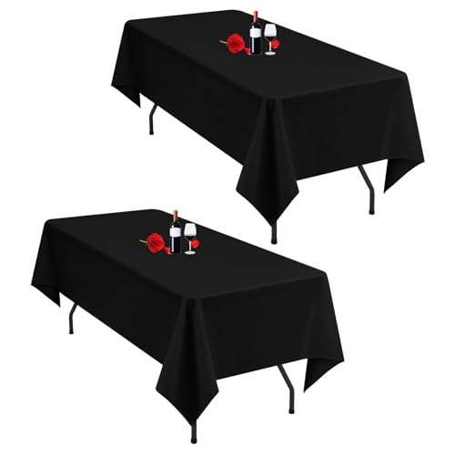 2er-Pack Schwarze Tischdecken, 153 x 260 cm, rechteckige Schwarze Tischdecke für 1,8 m große Tische, waschbare Polyester-Tischdecken, rechteckig, für Hochzeitsfeier, Bankett von Lumaycens