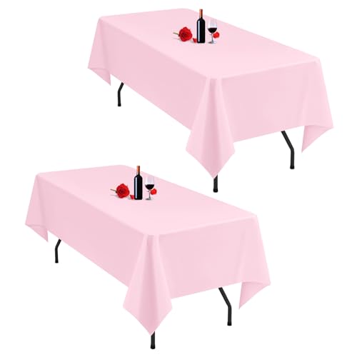 2er-Pack rosa Tischdecken, 153 x 260 cm, rechteckige rosa Tischdecke für 1,8 m große Tische, waschbare Polyester-Tischdecken, rechteckig, für Hochzeitsfeier, Bankett von Lumaycens