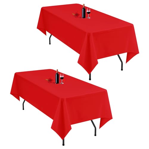 2er-Pack rote Tischdecken, 153 x 260 cm, rechteckige rote Tischdecke für 1,8 m große Tische, waschbare Polyester-Tischdecken, rechteckig, für Hochzeitsfeier, Bankett von Lumaycens