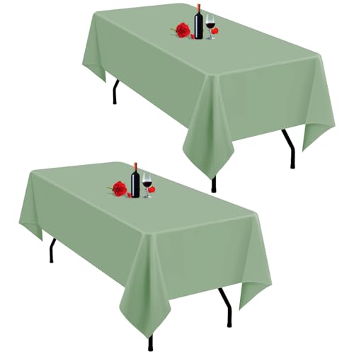 2er-Pack salbeigrüne Tischdecken, 153 x 260 cm, rechteckige salbeigrüne Polyester-Tischdecken für 1,8 m große Tische, waschbar, salbeigrüne Tischdecke, rechteckig für Hochzeitsfeier, Bankett von Lumaycens