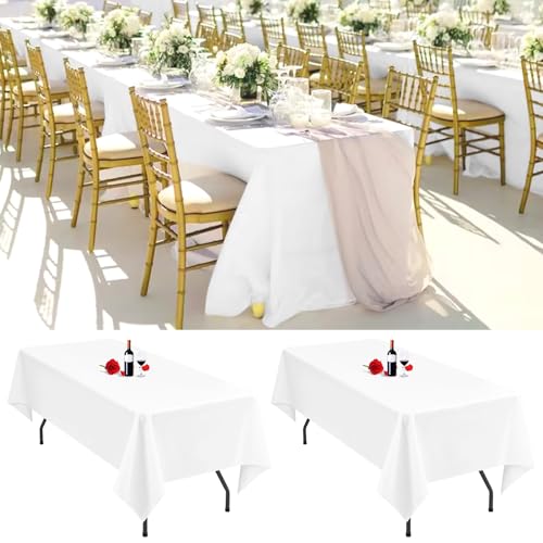 2er-Pack weiße Tischdecken, 153 x 260 cm, rechteckige weiße Tischdecke für 1,8 m große Tische, waschbare Polyester-Tischdecken, rechteckig, für Hochzeitsfeier, Bankett von Lumaycens