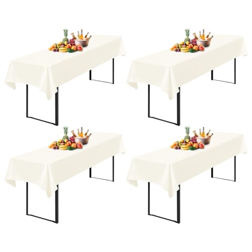 4 Stück Tischdecke Bierzeltgarnitur 100 x 250cm Biertisch Tischdecke wasserdichte Polyester Bierbank Tischdecken für 50 und 70cm Biertische, Rechteckige Tischdecken für Hochzeitsfeiern(Elfenbein) von Lumaycens