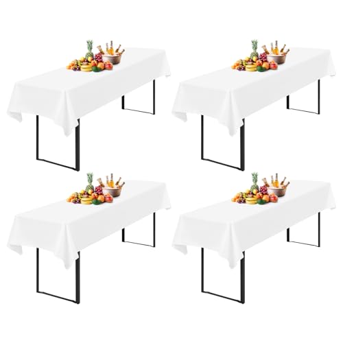 4 Stück Tischdecke Bierzeltgarnitur 100 x 250cm Biertisch Tischdecke wasserdichte Polyester Bierbank Tischdecken für 50 und 70cm Biertische, Rechteckige Tischdecken für Hochzeitsfeiern(Weiß) von Lumaycens