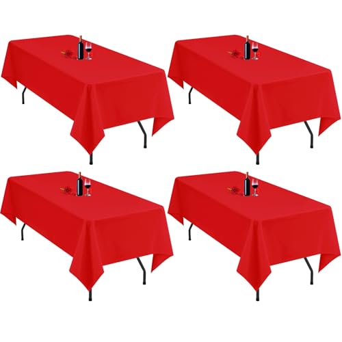 4er-Pack rote Tischdecken, 153 x 260 cm, rechteckige rote Polyester-Tischdecken für 1,8 m große Tische, waschbar, rote Tischdecke, rechteckig, für Hochzeitsfeier 4er-Pack rote Tischdecken, 153 x 260 cm, rechteckige rote Polyester-Tischdecken für 1,8 m große Tische, waschbar, rote Tischdecke, rechteckig, für Hochzeitsfeier von Lumaycens