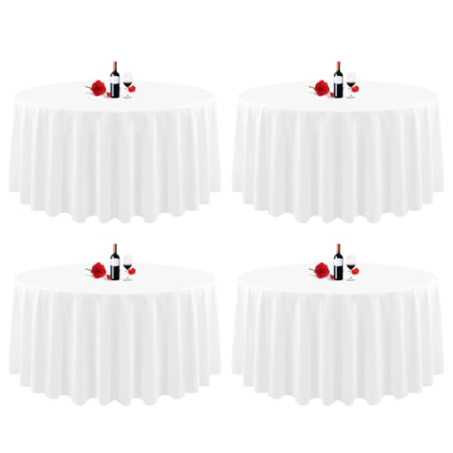 4er-Pack runde Tischdecken, 229 cm, weiße runde Tischdecke, knitterfrei, waschbar, weiße Tischdecken, Polyester-Gewebe-Tischdecke für Hochzeit, Party, Restaurant, Buffettisch 4er-Pack runde Tischdecken, 229 cm, weiße runde Tischdecke, knitterfrei, waschbar, weiße Tischdecken, Polyester-Gewebe-Tischdecke für Hochzeit, Party, Restaurant, Buffettisch von Lumaycens