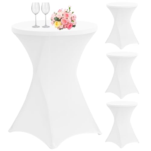 4er-Set Stretch Stehtisch Husse für Bistrotisch Ø 80-85 cm, Spandex Stretch Tischdecke, Verstärkung im Fußbereich, Für Hochzeit Geburtstagsfeier Hussen für Stehtische und Bistrotische（80×110cm,Weiß） von Lumaycens