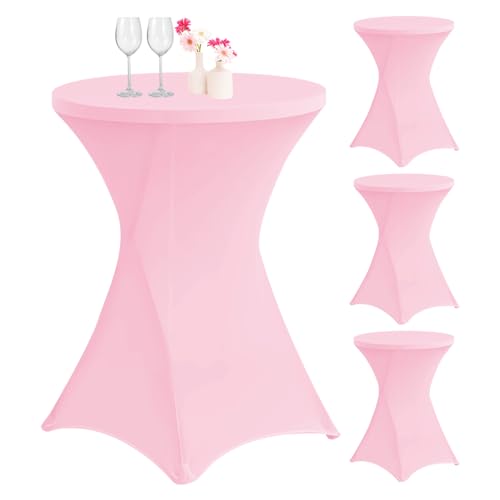 4er-Set Stretch Stehtisch Husse für Bistrotisch Ø 80-85 cm, Spandex Stretch Tischdecke, Verstärkung im Fußbereich, Für Hochzeit Geburtstagsfeier Hussen für Stehtische und Bistrotische（80×110cm,Rosa） von Lumaycens