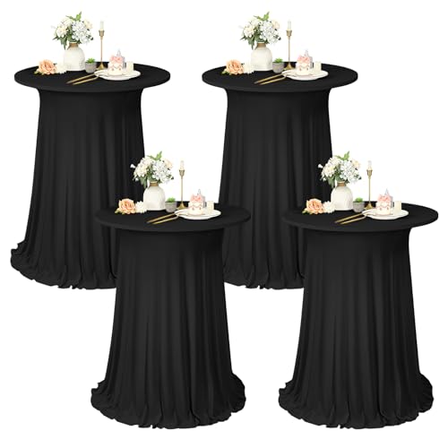 4er-Set schwarzer Stehtisch Hussen Stretch mit Rock, 80 x 110 cm,schmutzabweisend, knitterfrei, waschbar, runder Stretch-Cocktail-Tischrock aus Polyester für Hochzeiten, Partys,Restaurants,Bankette von Lumaycens