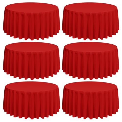6 Packung Rot runde Tischdecken, 228 cm, runde Tischdecke, waschbar und wiederverwendbar, Flecken und knitterfrei, Polyesterstoff für Hochzeit, Party, Bankett, Camping, Restaurant Dekoration von Lumaycens