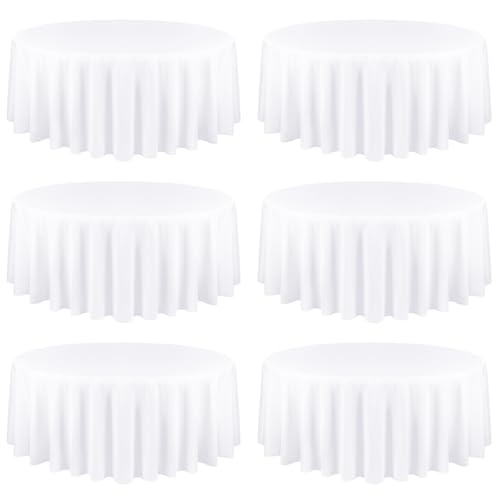 6er-Pack weiße runde Tischdecke 228 cm – wasserdichte Tischdecke aus Polyestergewebe, waschbare Tischdeckenabdeckung für Hochzeit, Empfang, Bankett, Party, Geschenk, Tisch, Buffet, Restaurant von Lumaycens