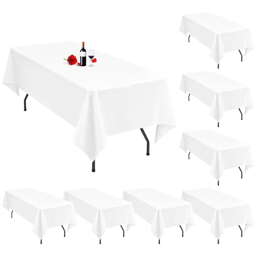 8er-Pack weiße Tischdecken, 153 x 260 cm, rechteckige weiße Tischdecke für 1,8 m große Tische, waschbare Polyester-Tischdecken, rechteckig, für Hochzeitsfeier, Bankett von Lumaycens