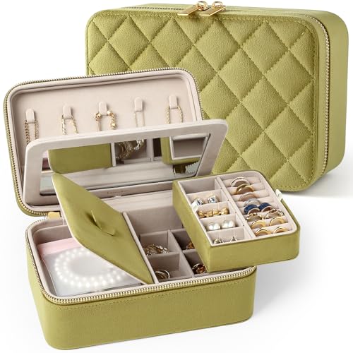 Lumayina Samt-Reise-Schmuckschatulle mit großem Spiegel, doppellagiger Schmuck-Organizer für Damen und Mädchen, tragbare Aufbewahrungsbox mit 6 Anlaufschutzbeuteln, Geschenk bereit für sie Lumayina Samt-Reise-Schmuckschatulle mit großem Spiegel, doppellagiger Schmuck-Organizer für Damen und Mädchen, tragbare Aufbewahrungsbox mit 6 Anlaufschutzbeuteln, Geschenk bereit für sie von Lumayina