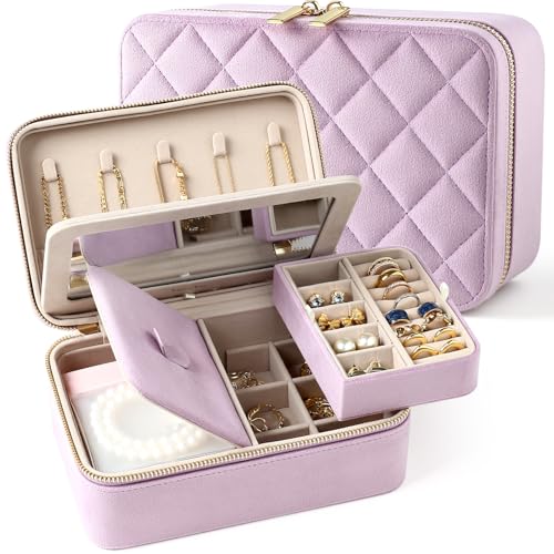 Lumayina Samt-Reise-Schmuckschatulle mit großem Spiegel, doppellagiger Schmuck-Organizer für Damen und Mädchen, tragbare Aufbewahrungsbox mit 6 Anlaufschutzbeuteln, Geschenk bereit für sie Lumayina Samt-Reise-Schmuckschatulle mit großem Spiegel, doppellagiger Schmuck-Organizer für Damen und Mädchen, tragbare Aufbewahrungsbox mit 6 Anlaufschutzbeuteln, Geschenk bereit für sie von Lumayina