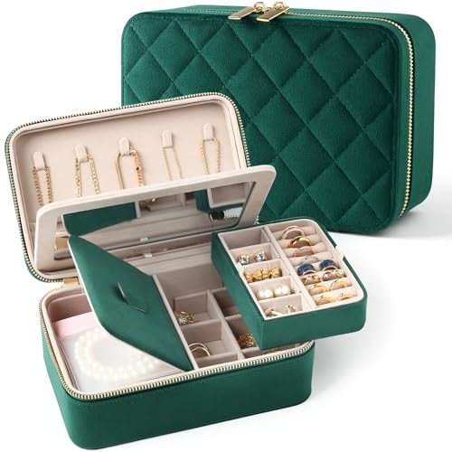 Lumayina Samt-Reise-Schmuckschatulle mit großem Spiegel, doppellagiger Schmuck-Organizer für Damen und Mädchen, tragbare Aufbewahrungsbox mit 6 Anlaufschutzbeuteln, Geschenk bereit für sie Lumayina Samt-Reise-Schmuckschatulle mit großem Spiegel, doppellagiger Schmuck-Organizer für Damen und Mädchen, tragbare Aufbewahrungsbox mit 6 Anlaufschutzbeuteln, Geschenk bereit für sie von Lumayina