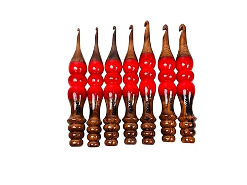 Lumberkart Häkelnadel-Set aus Harz und Rosenholz, 7-teilig, Größe – 3,5 mm bis 10 mm, ergonomisches Strick- und Häkelnadel-Set für Anfänger und Profis, langlebige ergonomische Häkelnadeln (rot) von Lumberkart