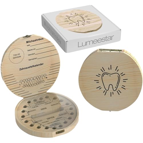 LumeeStar® Zahndose Milchzähne mit Namen zum Aufstellen | Zahnbox für Milchzähne Junge & Mädchen mit Display Funktion | Erinnerungsbox Baby Geschenke zur Geburt | Holz von LumeeStar