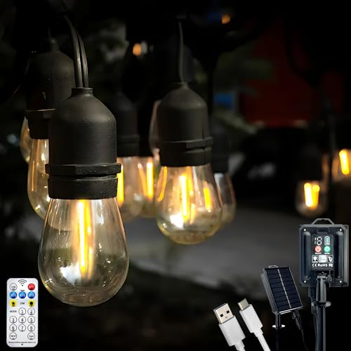 Lumiled Solar Lichterkette für Außen 15 + 2 Ersatzbirnen x S14 LED 10 M mit Fernbedienung Solarlichterkette Garten Außenlichterkette Solarleuchte IP65 Warmweiß 2700K Glühbirnen 8 Betriebsarten von Lumiled