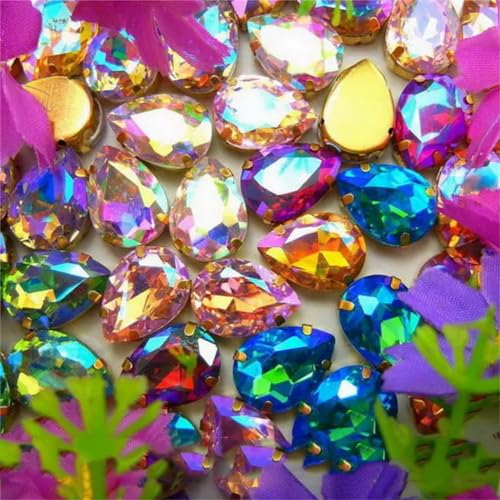 LuminaCreek Aufnäher aus Strass-Glaskristallen, AB-Farben, Goldkralle, Aufnäher aus Strass-Perlen, Wassertropfen, Tropfen, Glaskristall-Applikation(20x30mm 10pcs A16 AB colors mix) von LuminaCreek