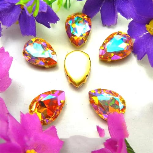 LuminaCreek Aufnäher aus Strass-Glaskristallen, AB-Farben, Goldkralle, Aufnäher aus Strass-Perlen, Wassertropfen, Tropfen, Glaskristall-Applikation(6x8mm 50pcs A2 Topaz AB) von LuminaCreek
