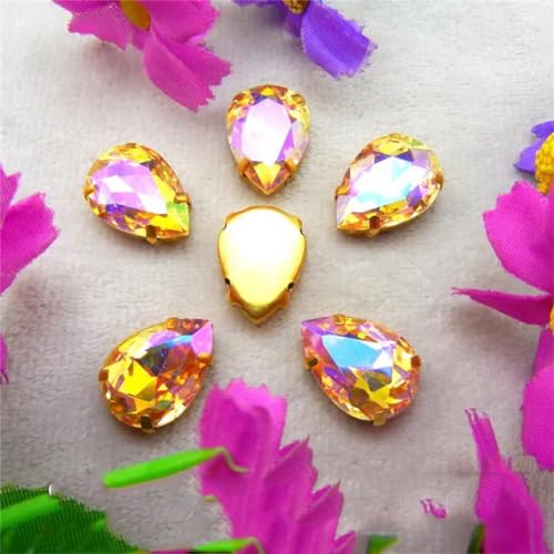 LuminaCreek Aufnäher aus Strass-Glaskristallen, AB-Farben, Goldkralle, Aufnäher aus Strass-Perlen, Wassertropfen, Tropfen, Glaskristall-Applikation(6x8mm 50pcs A3 Champagne gold AB) von LuminaCreek
